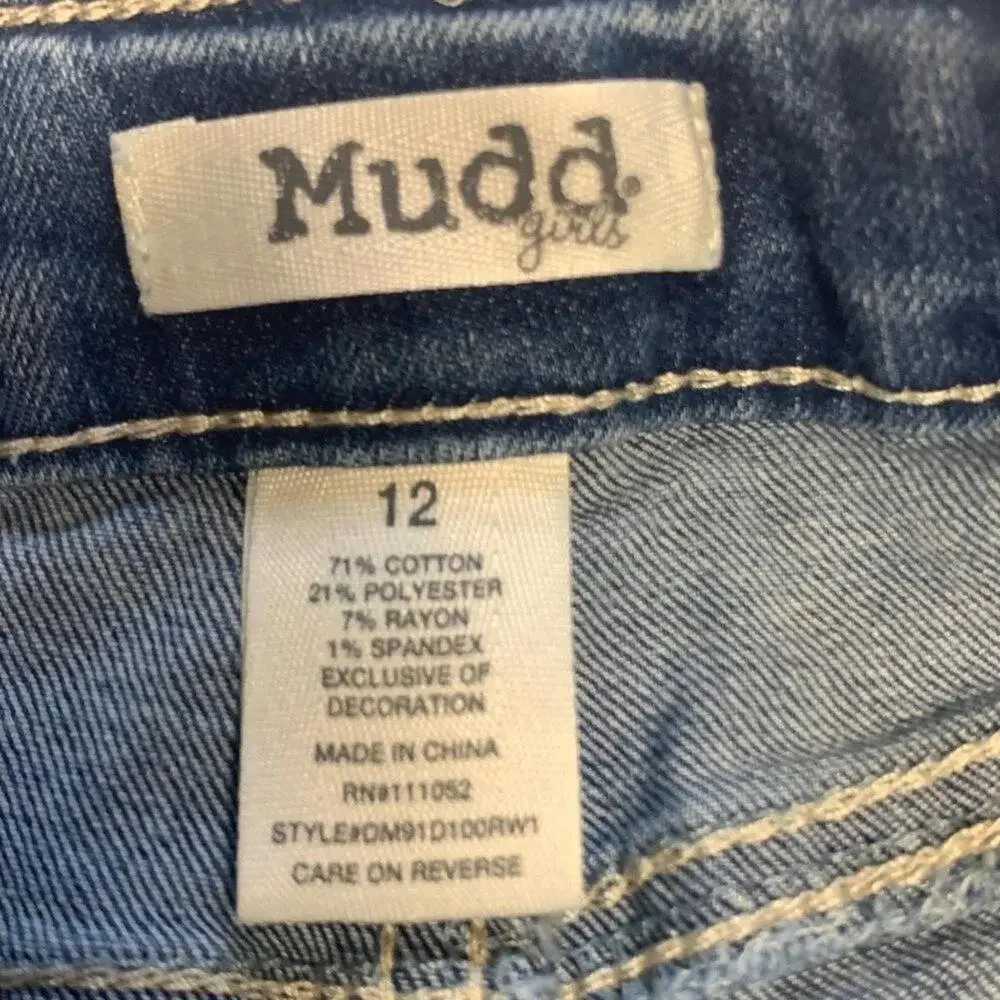 Mudd Girl's Jeans Shorts‎ Lace Patches Blue Denim Shorty Size 12 Cottagecore